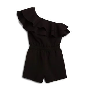 Black One-Shoulder Ruffle Romper | Endless Rose | Size: L